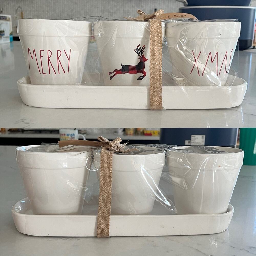 Rae Dunn Merry Xtmas White Ceramic Planters NWT, Holiday, Home decor, plants